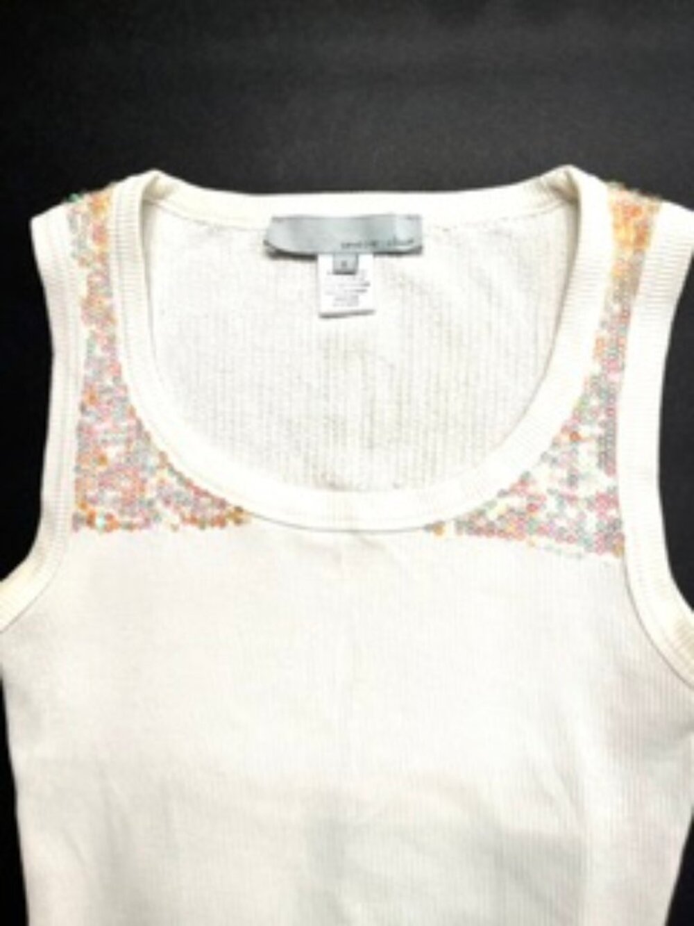 Tevrow + Chase Sequined white ribbed tank top, Size S